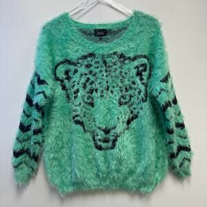 ACTIVE Designed in Los Angeles Green Eyelash Cheetah Chevron Sweater Sz L